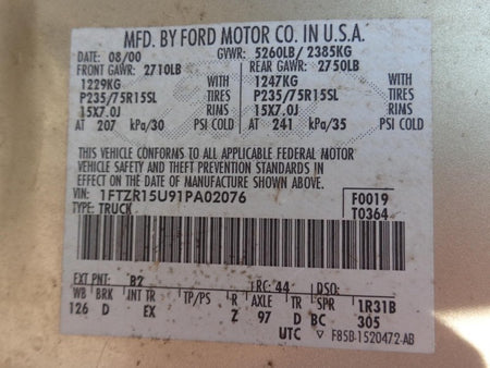 Ford Ranger Interior Finish Panel Door Pull F57Z-1023712-A 2001 Ford R