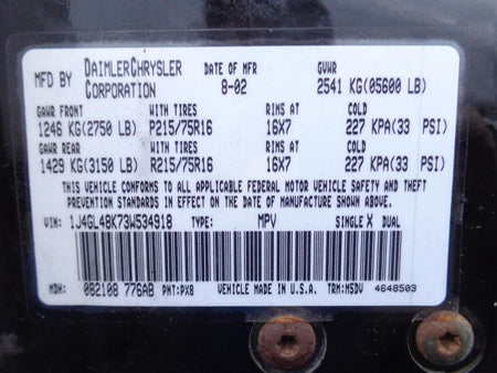 02 - 04 Jeep Liberty Fuse Box 59009987AF