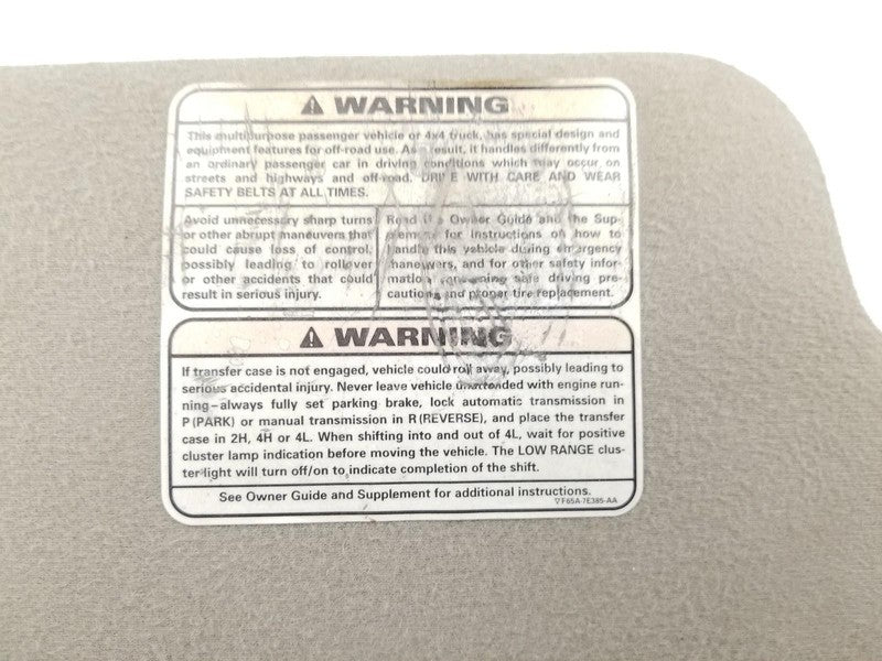 97-03 Ford F150 F250 RH Passenger Sun Visor Gray Cloth with Strap No M
