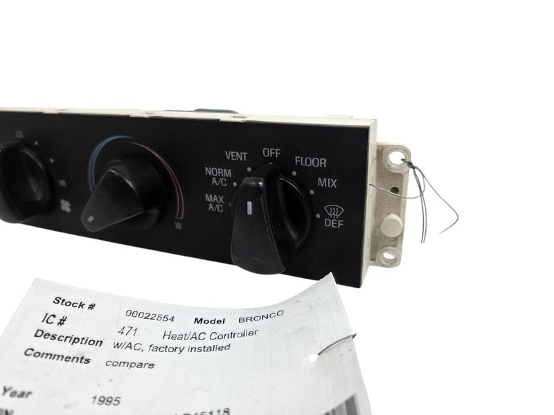 95-96 Ford Bronco F-150 F-250 F-350 Heater AC Climate Control w/ Facto