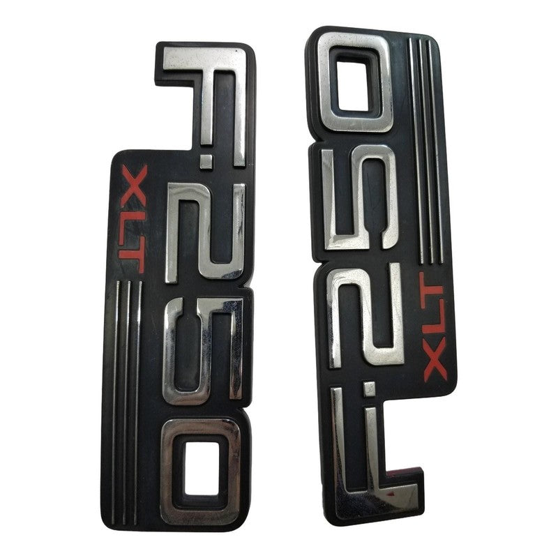 92-96 Ford F-250 XLT Fender Emblem Pair Black Chrome OEM F2TB-16B114
