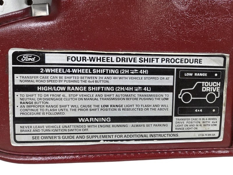83-92 Ford Ranger Bronco II LH Driver Sun Visor Red Vinyl Touch Drive 