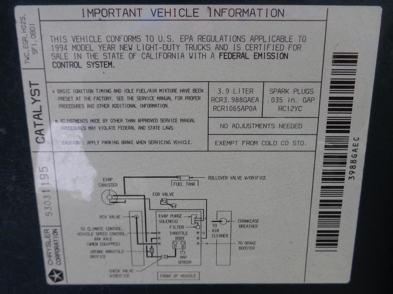 94 - 96 Dodge Dakota Brake Pedal Assembly OEM