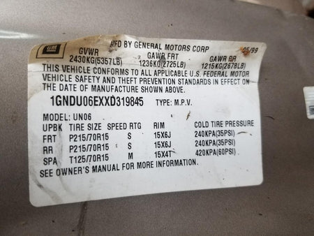 97-05 Chevrolet Venture Parking Brake Pedal Assembly OEM