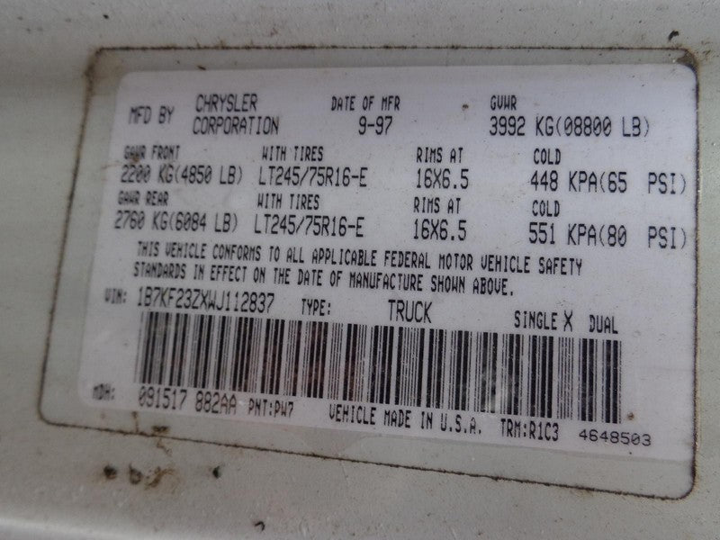 1998 Dodge Ram 2500 Engine Fuse Box OEM 5.9L Gas Automatic 4WD