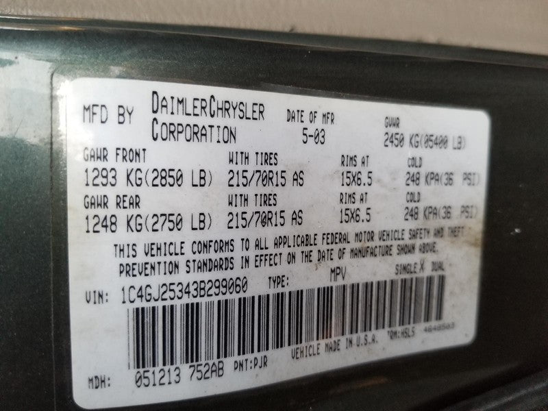 2003 Plymouth Voyager Seat Recliner OEM Right Passenger Side