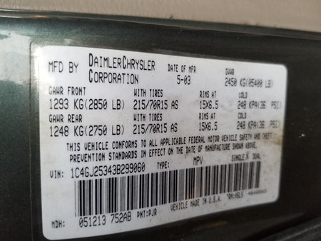 2003 Plymouth Voyager Seat Recliner OEM Right Passenger Side