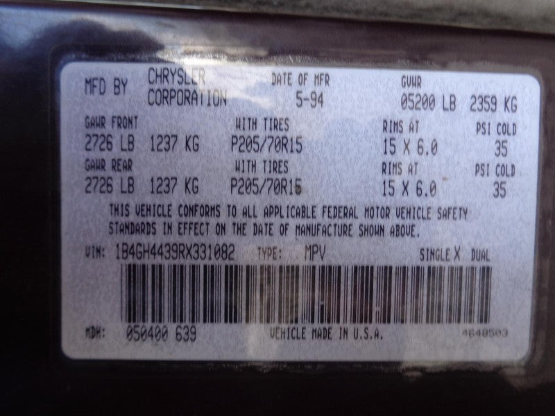 91 - 95 Dodge Caravan Turn Signal Wiper Switch OEM 4638063