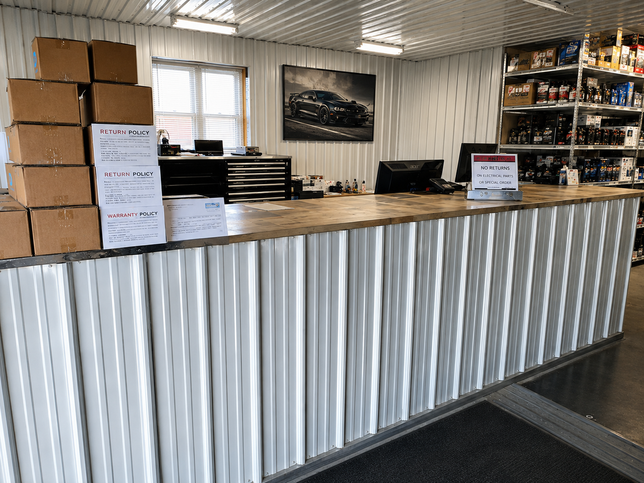 The parts counter at Koskowski Automotive in Fulton, New York